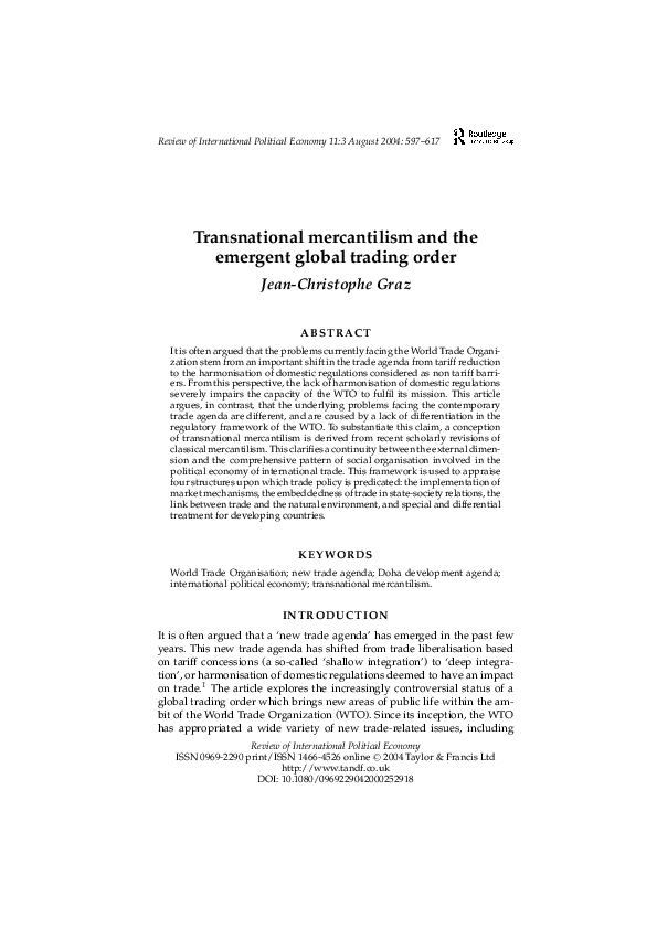 (PDF) Transnational mercantilism and the emergent global trading order