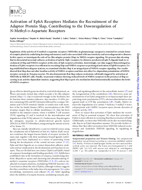(PDF) Activation of EphA Receptors Mediates the Recruitment of the ...