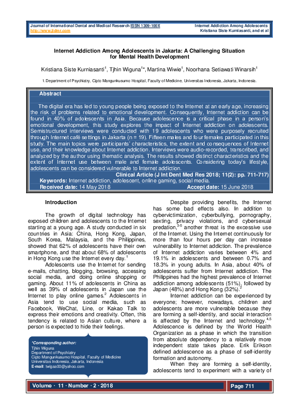 (PDF) Internet addiction among adolescents in Jakarta: A challenging ...