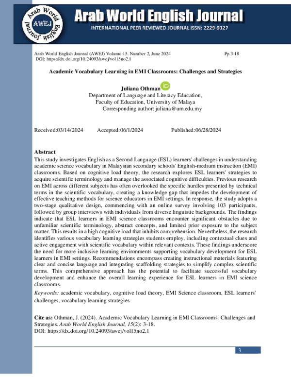 (PDF) Academic Vocabulary Learning in EMI Classrooms: Challenges and ...