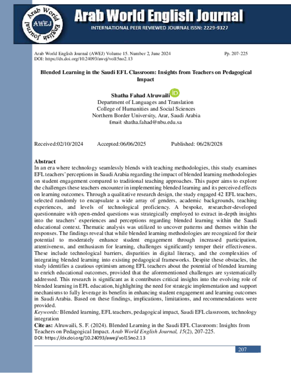 (PDF) Blended Learning in the Saudi EFL Classroom: Insights from ...