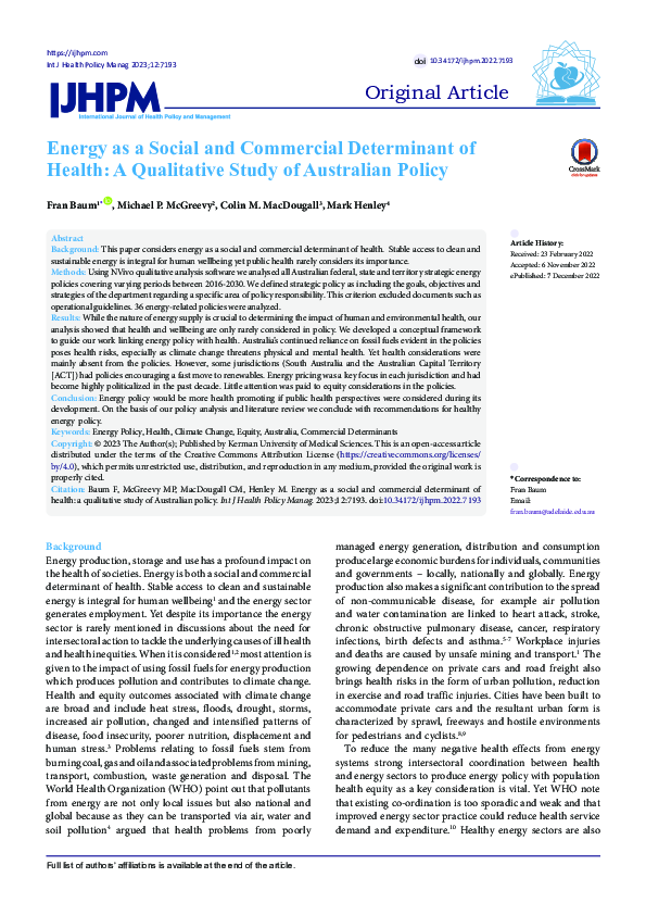 (PDF) Energy as a Social and Commercial Determinant of Health: A ...