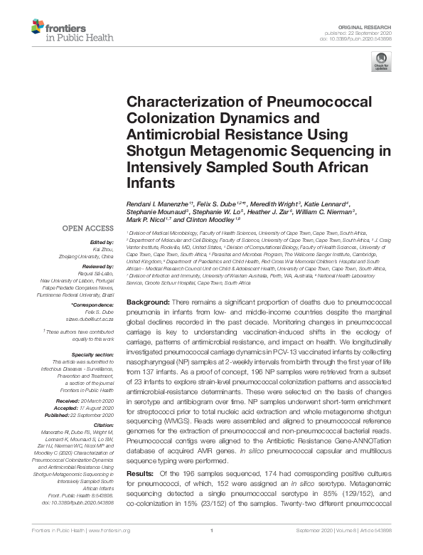 (PDF) Characterization of Pneumococcal Colonization Dynamics and ...