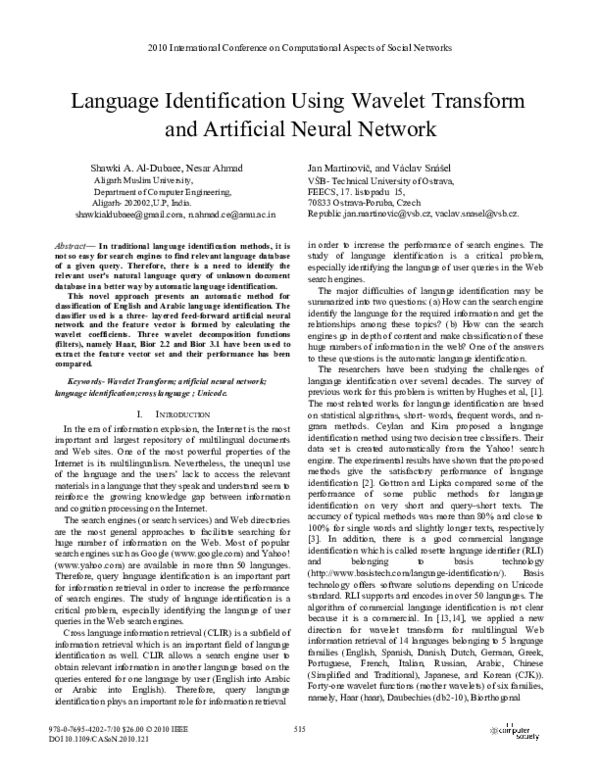 (PDF) Language Identification Using Wavelet Transform and Artificial ...