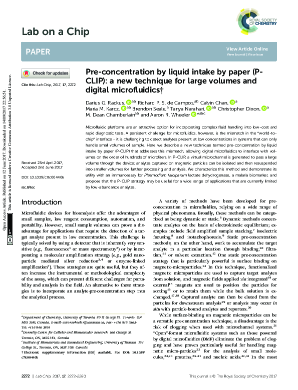 (PDF) Pre-concentration by liquid intake by paper (P-CLIP): a new ...