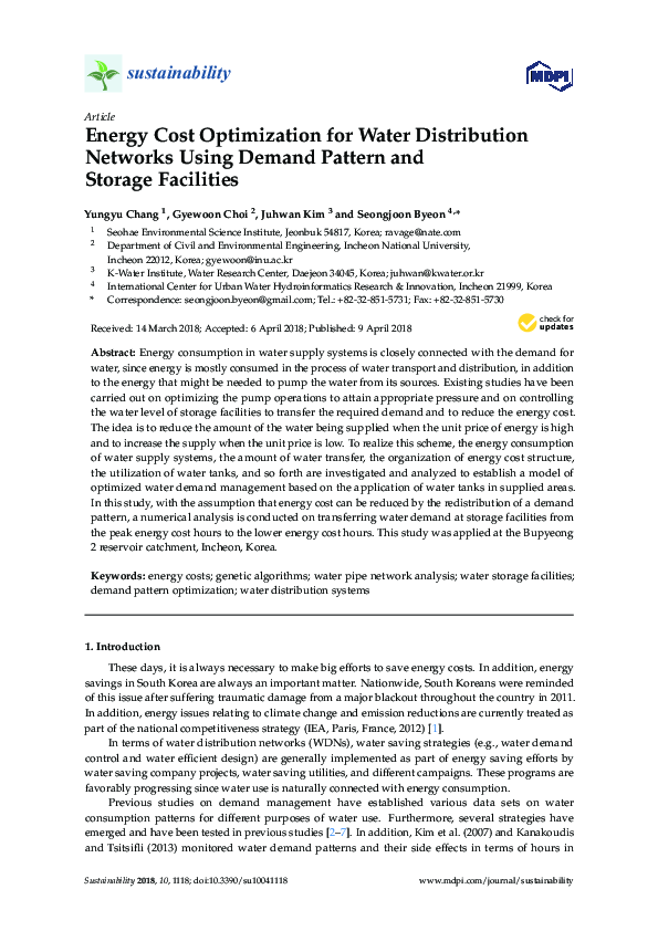 (PDF) Energy Cost Optimization for Water Distribution Networks Using ...