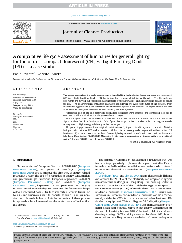 (PDF) A comparative life cycle assessment of luminaires for general ...