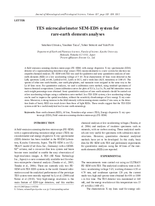(PDF) TES microcalorimeter SEM-EDS system for rare-earth elements analyses