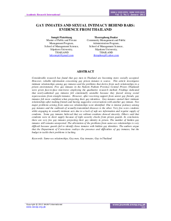 (PDF) Gay Inmates and Sexual Intimacy Behind Bars: Evidence from Thailand