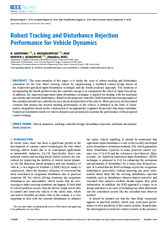 (PDF) Robust Tracking and Disturbance Rejection Performance for Vehicle ...
