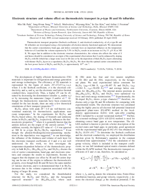 (PDF) Electronic structure and volume effect on thermoelectric ...