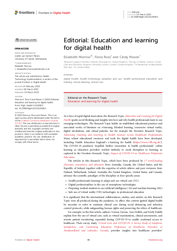 (PDF) Editorial: Education and learning for digital health