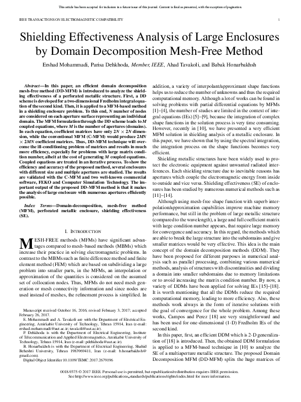 (PDF) Shielding Effectiveness Analysis of Large Enclosures by Domain ...