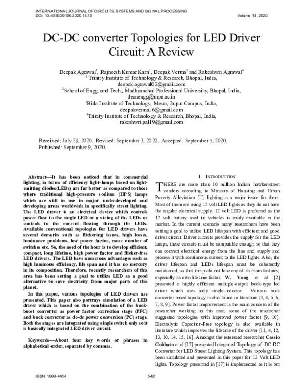 (PDF) DC-DC converter Topologies for LED Driver Circuit: A Review