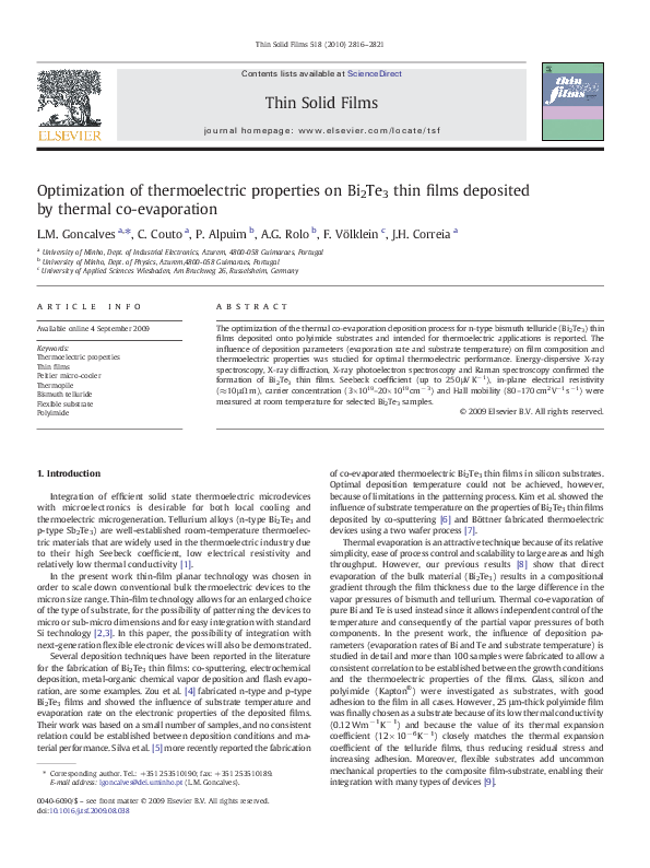 (PDF) Optimization of thermoelectric properties on Bi2Te3 thin films ...