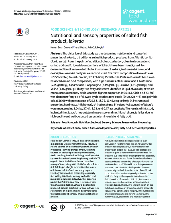 (PDF) Nutritional and sensory properties of salted fish product, lakerda