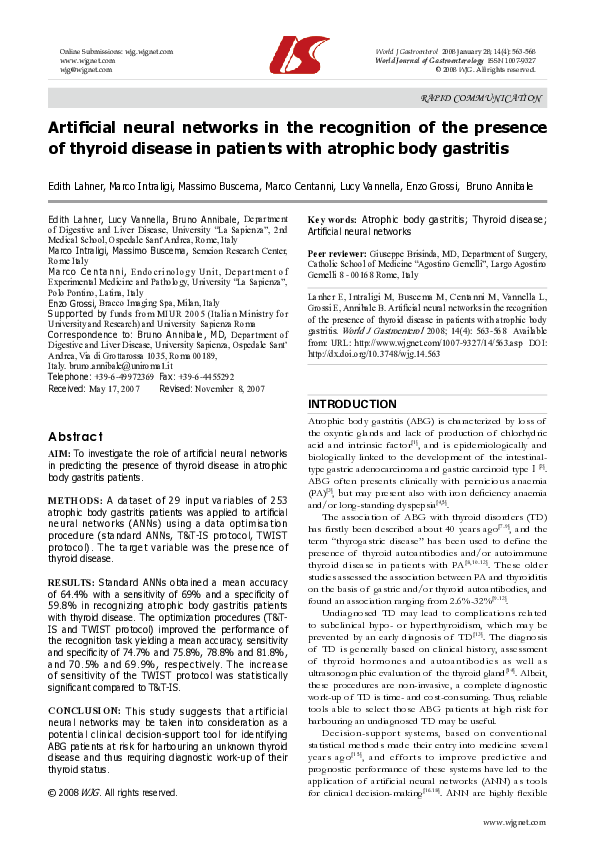 (PDF) Artificial Neural Networks in the Recognition of Patients at High ...