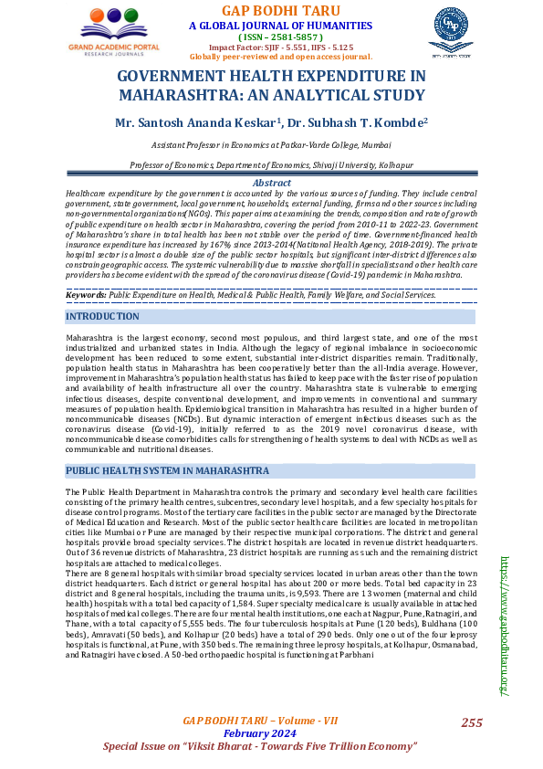 (PDF) GOVERNMENT HEALTH EXPENDITURE IN MAHARASHTRA: AN ANALYTICAL STUDY
