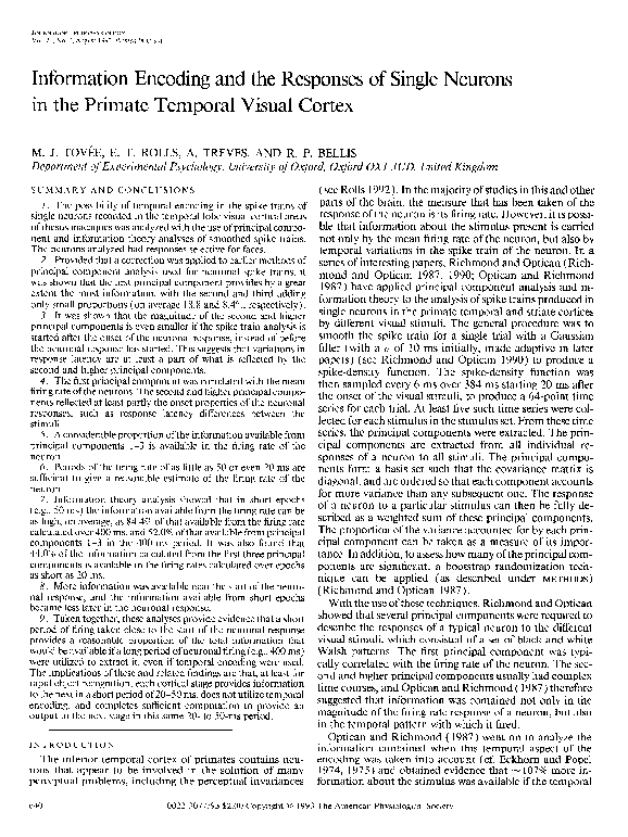 (PDF) Information Encoding and the Responses of Single Neurons in the ...
