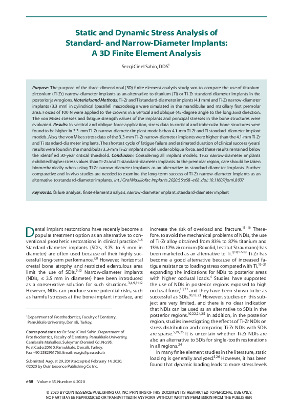 (PDF) Static and Dynamic Stress Analysis of Standard- and Narrow ...