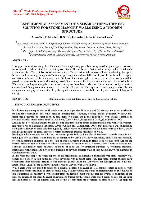 (PDF) Experimental Assessment of a Seismic Strengthening Solution for ...