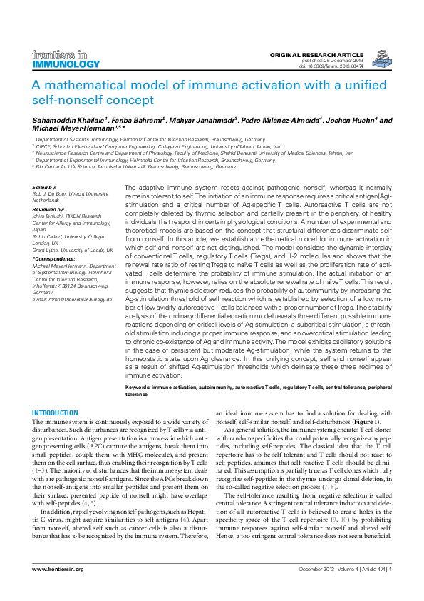 (PDF) A Mathematical Model of Immune Activation with a Unified Self ...