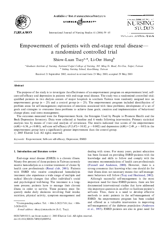 (PDF) Empowerment of patients with end-stage renal disease—a randomized ...