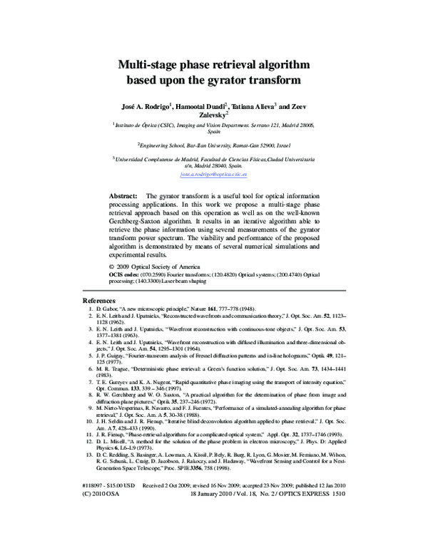 (PDF) Multi-stage phase retrieval algorithm based upon the gyrator ...