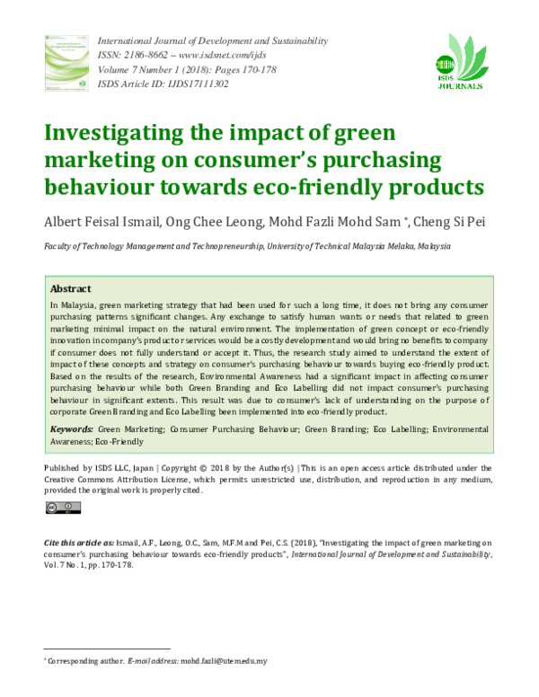 (PDF) Investigating the impact of green marketing on consumer's ...