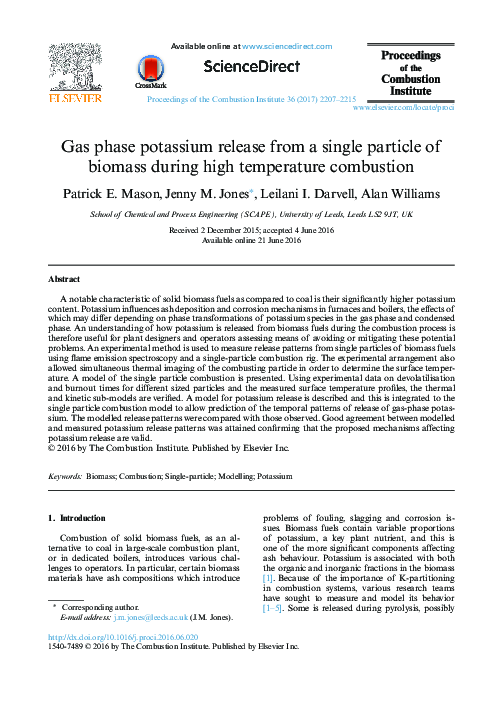 (PDF) Gas phase potassium release from a single particle of biomass ...