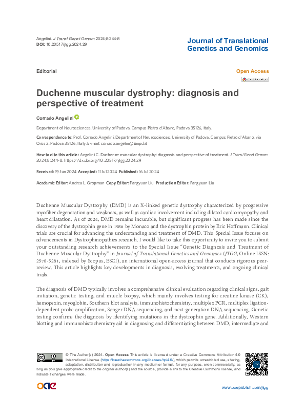 (PDF) Duchenne muscular dystrophy: diagnosis and perspective of treatment