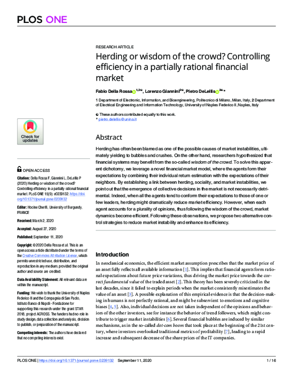 Herding or wisdom of the crowd? Controlling efficiency in a partially rational financial market