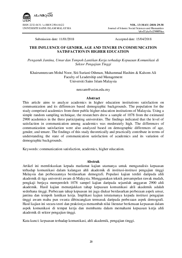 (PDF) The Influence of Gender, Age and Tenure in Communication ...