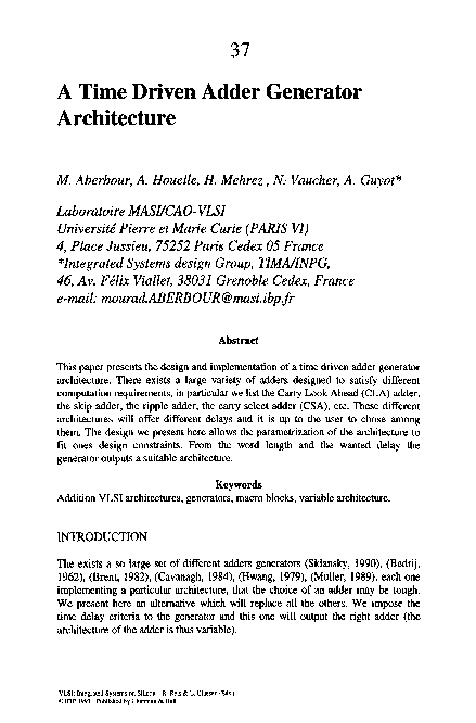 (PDF) A Time Driven Adder Generator Architecture