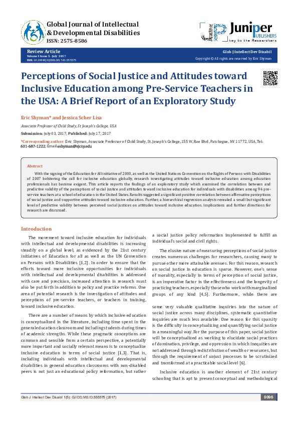 (PDF) Perceptions of Social Justice and Attitudes toward Inclusive ...
