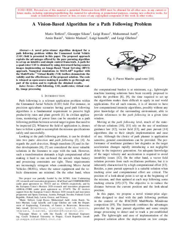 (PDF) A Vision-Based Algorithm for a Path Following Problem