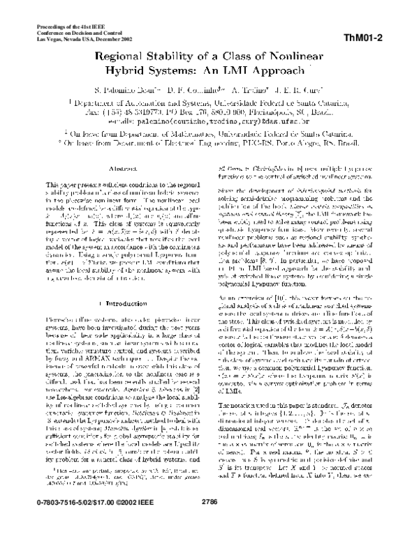 (PDF) Regional stability of a class of nonlinear hybrid systems: an LMI ...