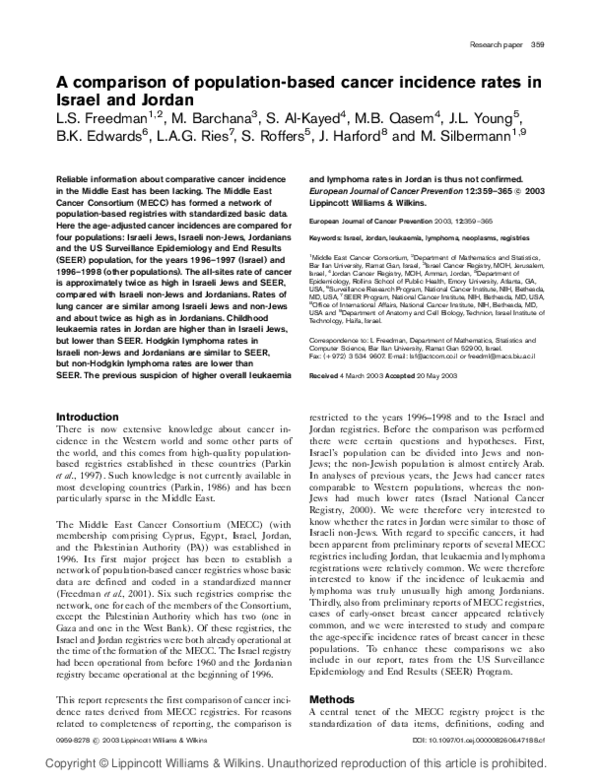 (PDF) A comparison of population-based cancer incidence rates in Israel ...