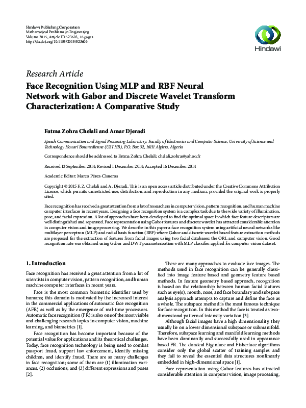 (PDF) Face Recognition Using MLP and RBF Neural Network with Gabor and ...
