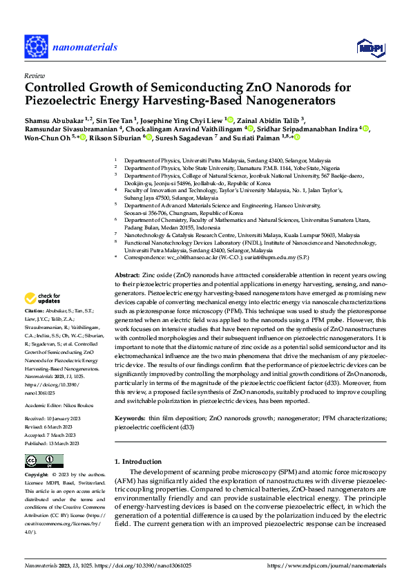 (PDF) Controlled Growth of Semiconducting ZnO Nanorods for ...