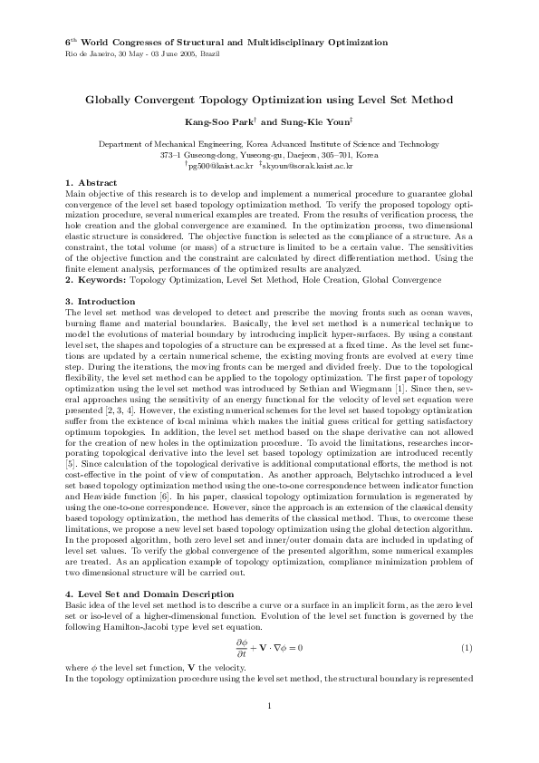(PDF) Globally Convergent Topology Optimization Using Level Set Method