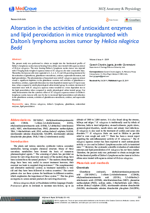 (PDF) Alteration in the activities of antioxidant enzymes and lipid ...