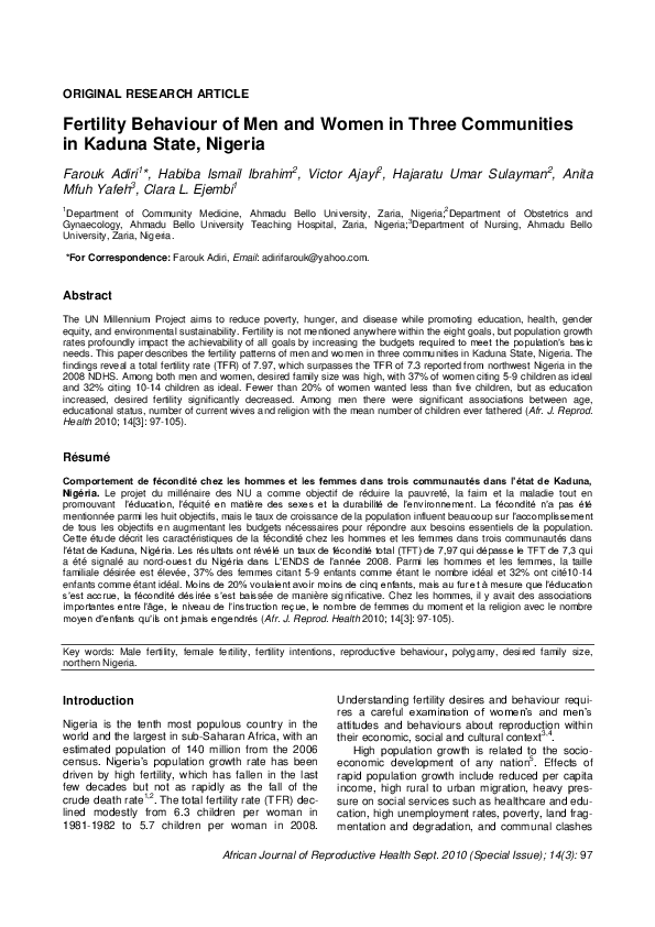 (PDF) Fertility Behaviour of Men and Women in Three Communities in ...