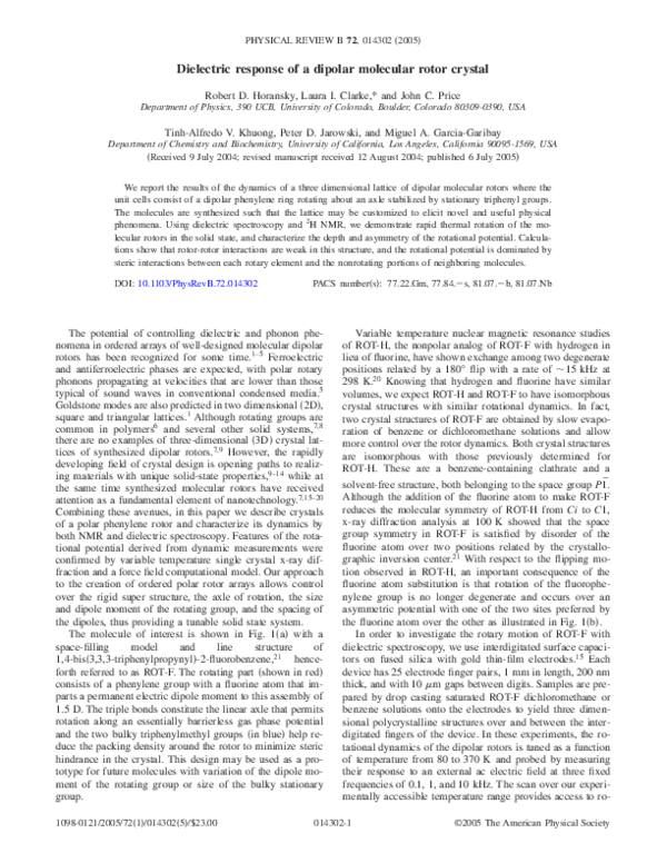 (PDF) Dielectric response of a dipolar molecular rotor crystal