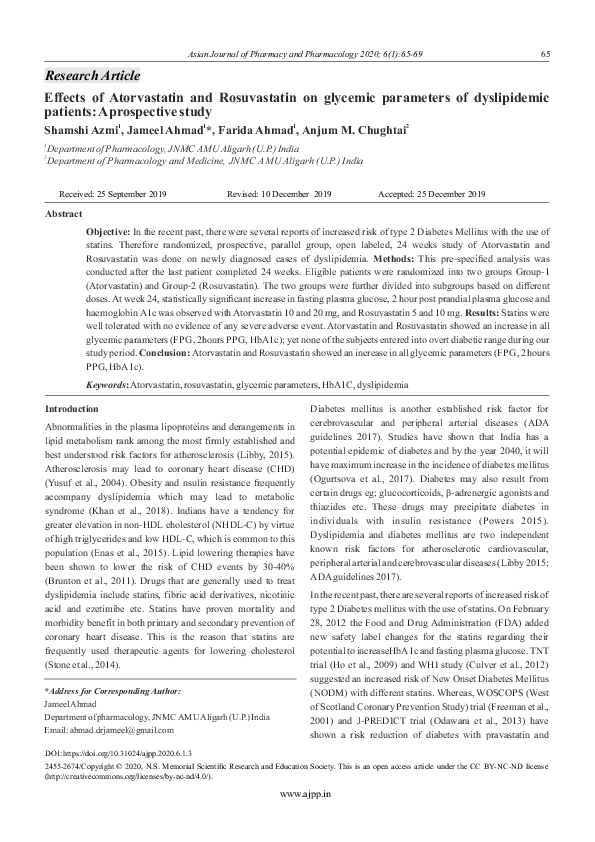 (PDF) Effects of Atorvastatin and Rosuvastatin on glycemic parameters ...