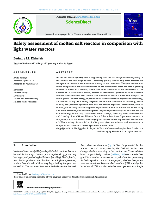 (PDF) Safety assessment of molten salt reactors in comparison with ...