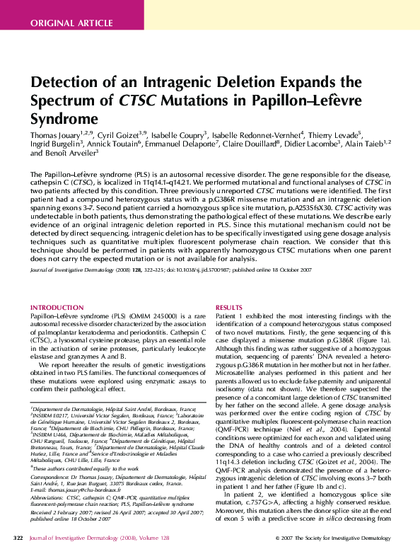 (PDF) Detection of an Intragenic Deletion Expands the Spectrum of CTSC ...