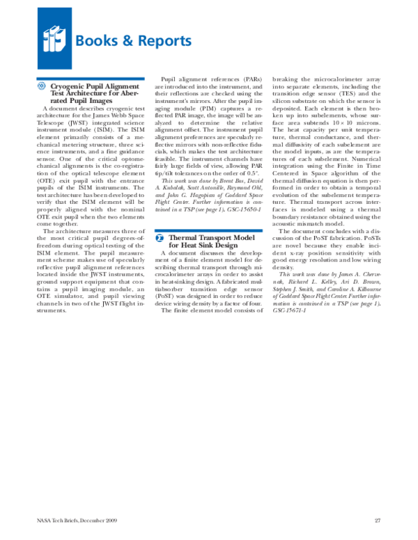 (PDF) Cryogenic pupil alignment test architecture for the James Webb ...