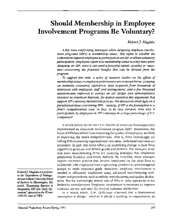 (PDF) Should membership in employee involvement programs be voluntary?