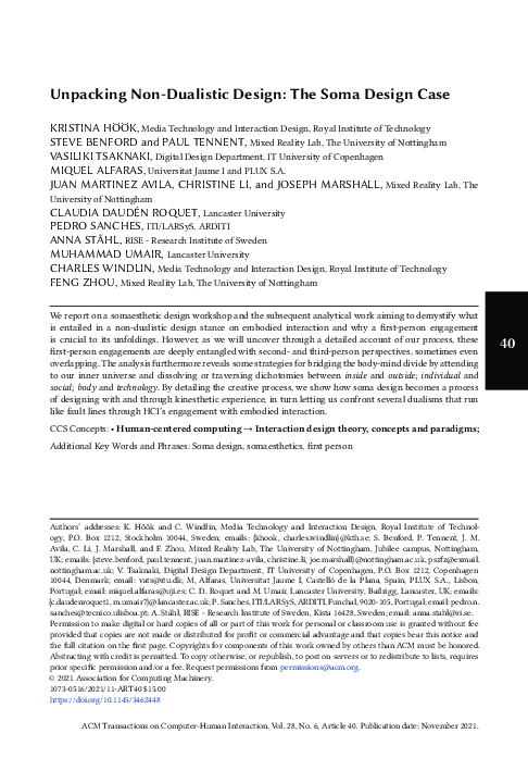 (PDF) Unpacking Non-Dualistic Design: The Soma Design Case